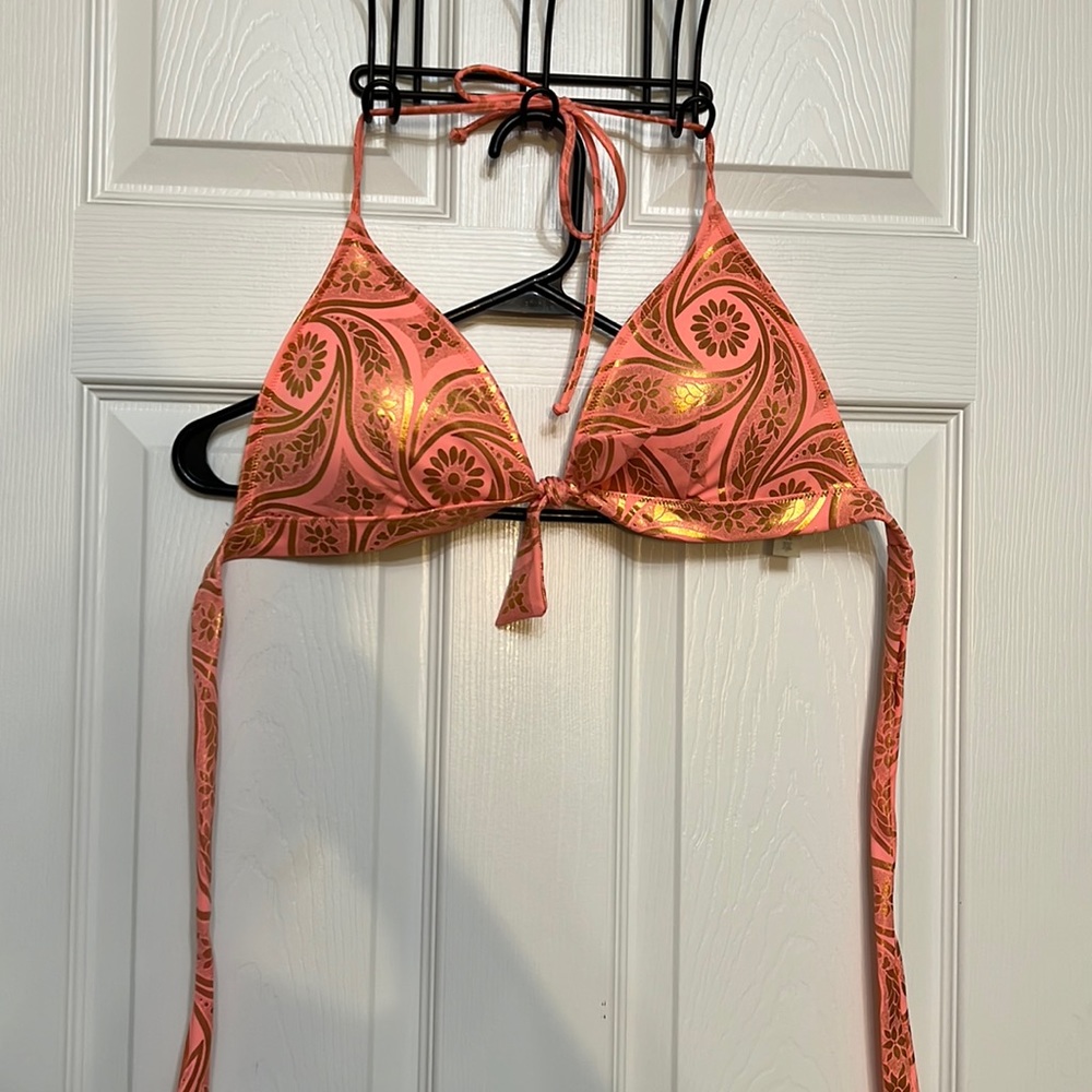 Large Victoria secret gold and coral bikini top